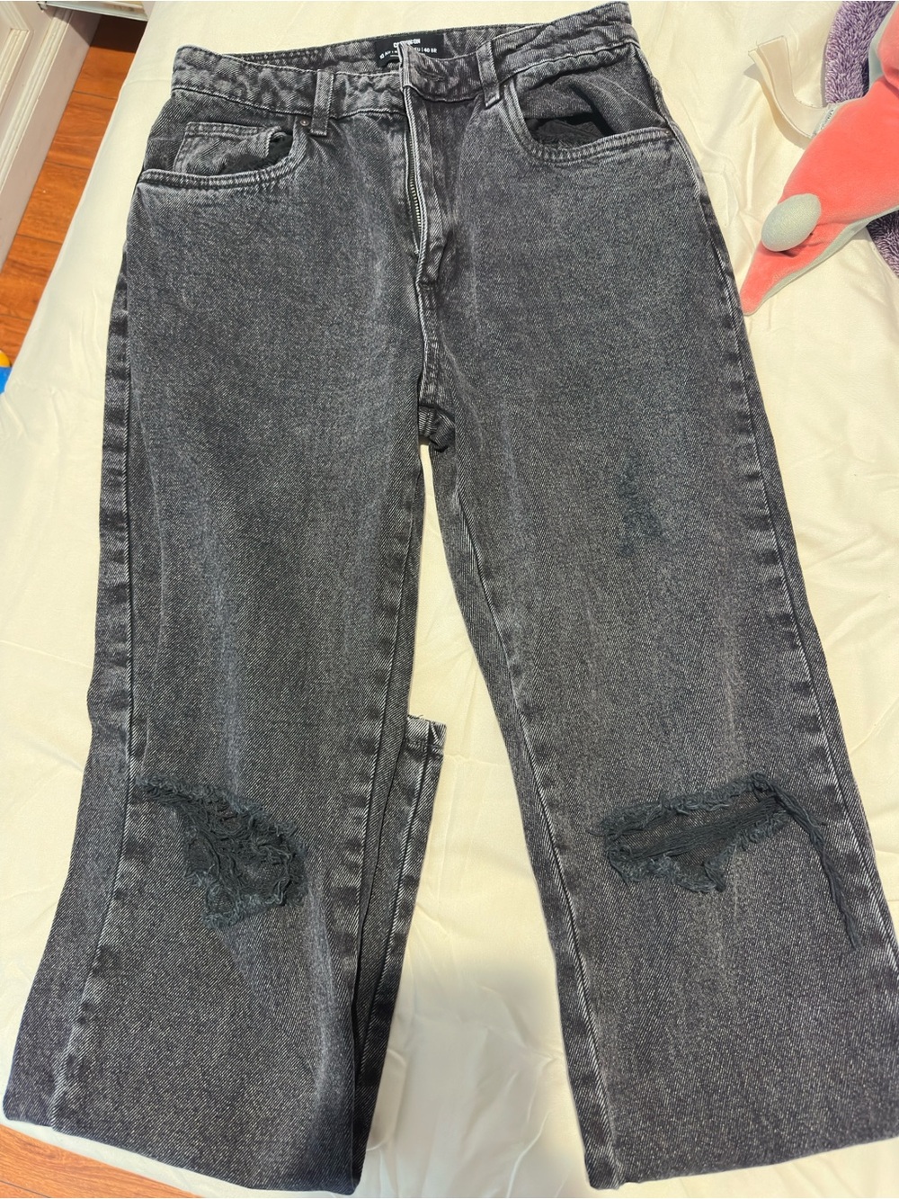 Cotton On Black Washed Flare Jeans with Knee Rips